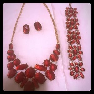 juego  collar aretes brasalete ROJO